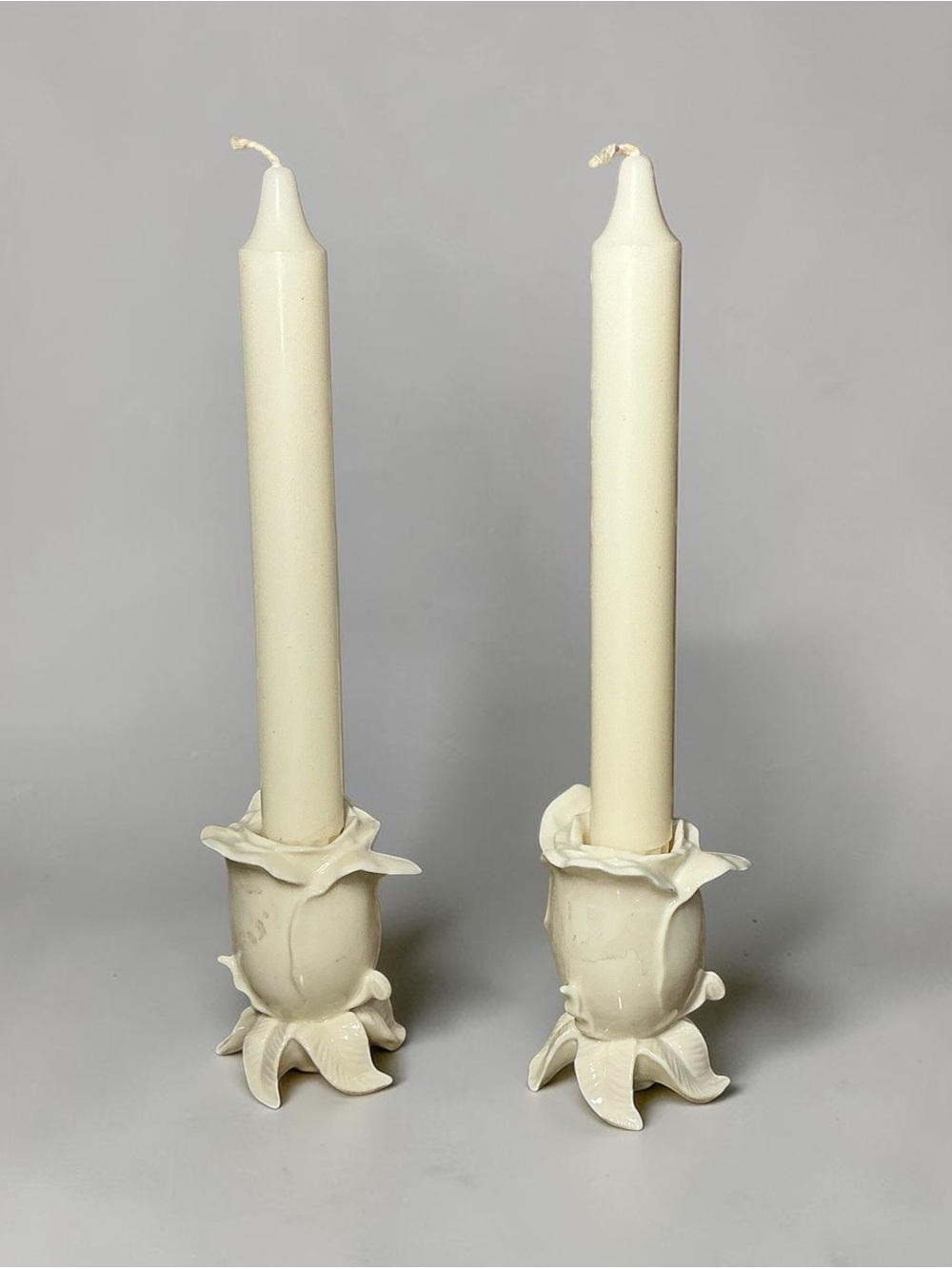 Lenox Ivory Rosebud Candlestick Holders Pair With Taper Candles Floral Porcelain